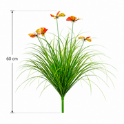 Umělá okrasná rostlina z motýlí trávy, 60 cm, s 5 květy, zelené a červené, bez květináče