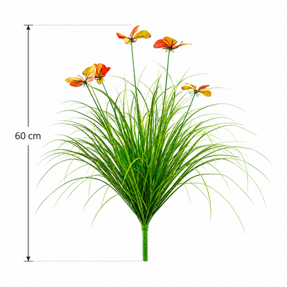 Umělá okrasná rostlina z motýlí trávy, 60 cm, s 5 květy, zelené a červené, bez květináče