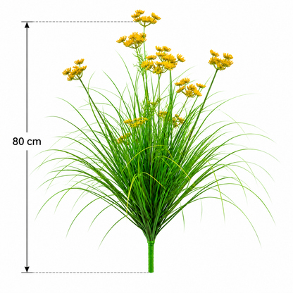 Typ umělého kopru z okrasné trávy, 80 cm, s 9 květy, zelené a žluté, bez květináče