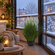 Umělá rostlina, okrasná tráva v květináči, 61 cm, s 19 kořením, zelená a bílá