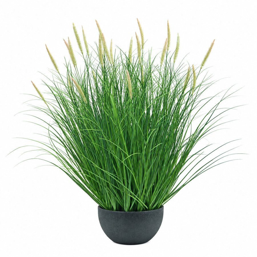 Umělá rostlina, okrasná tráva v květináči, 70 cm, s 25 kořením, zelená a růžová