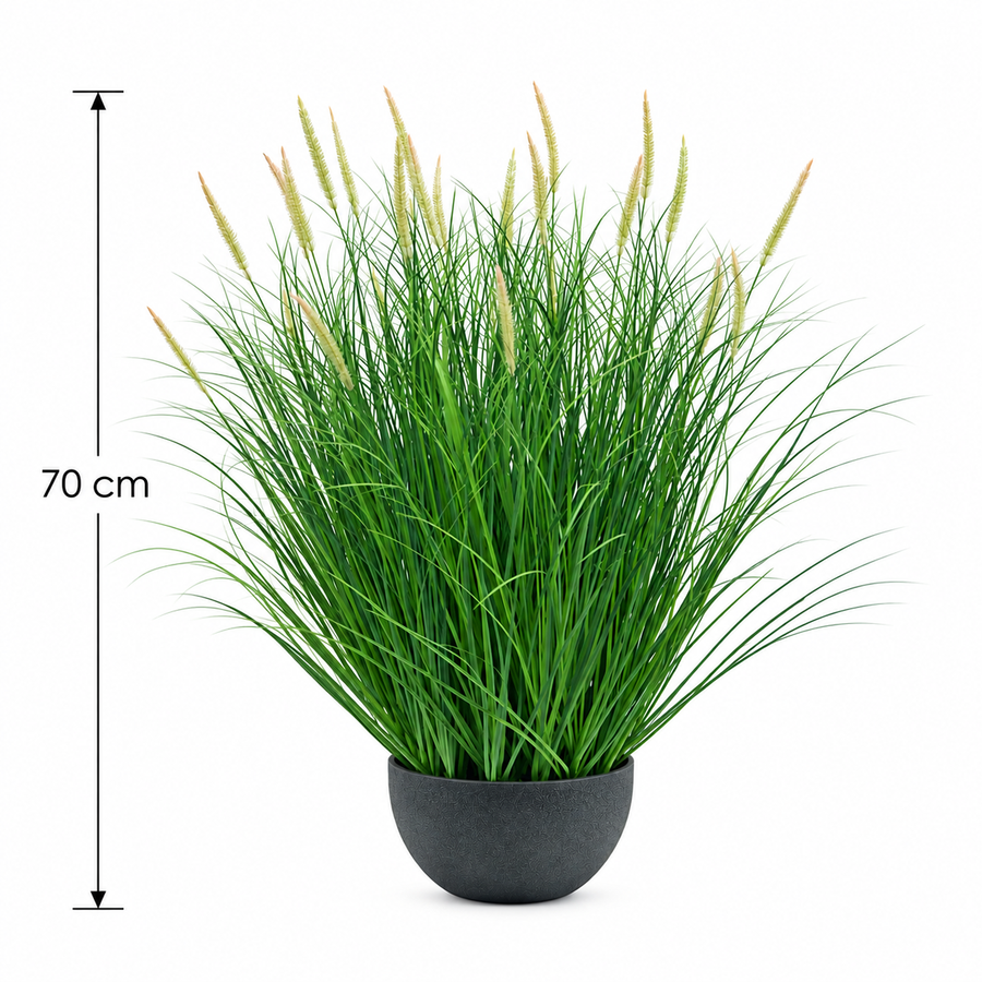Umělá rostlina, okrasná tráva v květináči, 70 cm, s 25 kořením, zelená a růžová