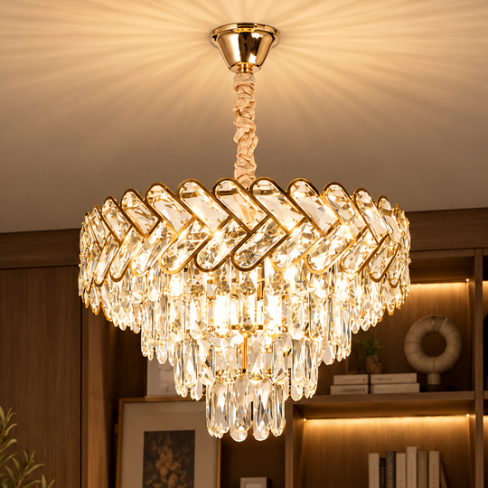 Křišťálový lustr VECTOR Magno 8xE14, průměr 58 cm, lesklé zlato, nastavitelná výška, kov a křišťál