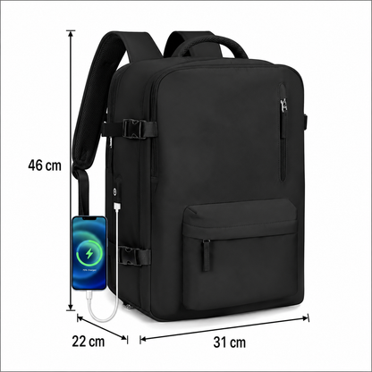 Cestovní obchodní batoh ALMATY, s USB portem, 31x22x46cm Oxford, černý