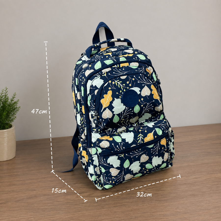Rucsac de Scoala URGENCH, 47x32x15 cm, Oxford, Bleumarin cu Imprimeu Floral