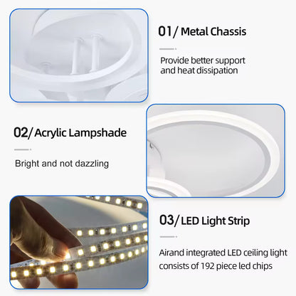 LED lustr s dálkovým ovládáním BETTY 82W, 6 kruhů, Studené/Teplé/Neutrální světlo, Stmívatelné, Bílá