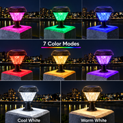 LED solární lampa pro venkovní sloup KATTAKURGAN, 8W, teplé/studené/neutrální světlo + RGB, kulatý tvar, hliník, černá, stmívatelná