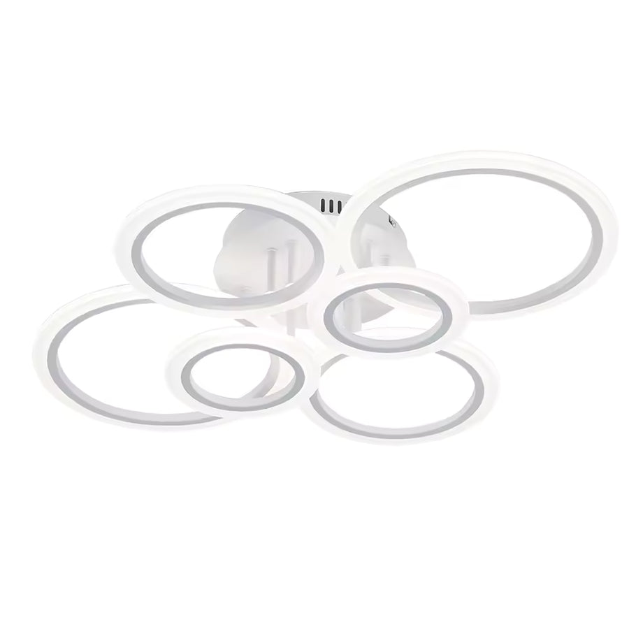 LED lustr s dálkovým ovládáním BETTY 82W, 6 kruhů, Studené/Teplé/Neutrální světlo, Stmívatelné, Bílá