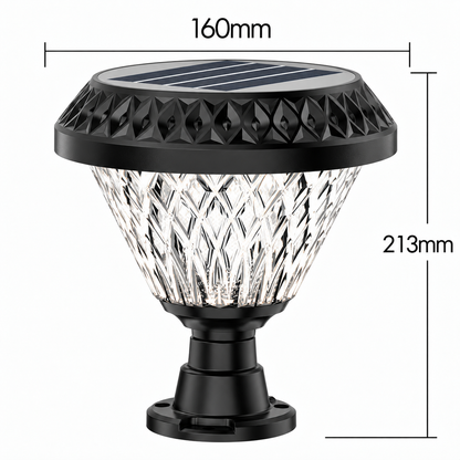 LED solární lampa pro venkovní sloup KATTAKURGAN, 8W, teplé/studené/neutrální světlo + RGB, kulatý tvar, hliník, černá, stmívatelná