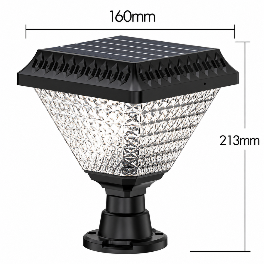 LED solární lampa pro venkovní sloup SOLEO, 8W, teplé/studené/neutrální světlo + RGB, čtvercový tvar, hliník, černá, stmívatelné