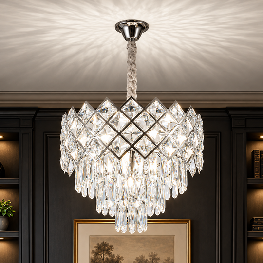 Křišťálový lustr VECTORIA Eleganza 8xE14, průměr 48 cm, lesklý chrom, nastavitelná výška, kov a křišťál