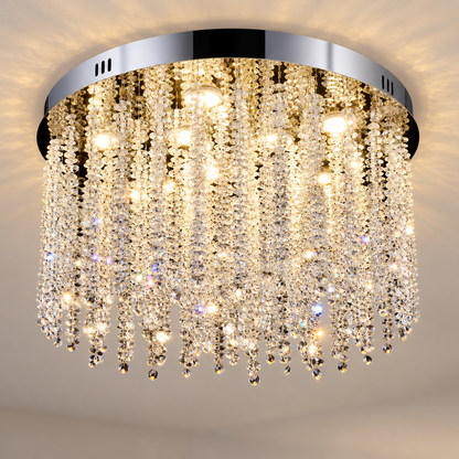 Křišťálový LED lustr LLC215/550WH kulatý, 29W, studené/teplé/neutrální světlo, křišťál, zlatý