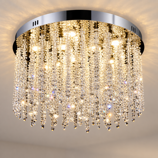 Křišťálový LED lustr LLC215/550WH kulatý, 29W, studené/teplé/neutrální světlo, křišťál, zlatý