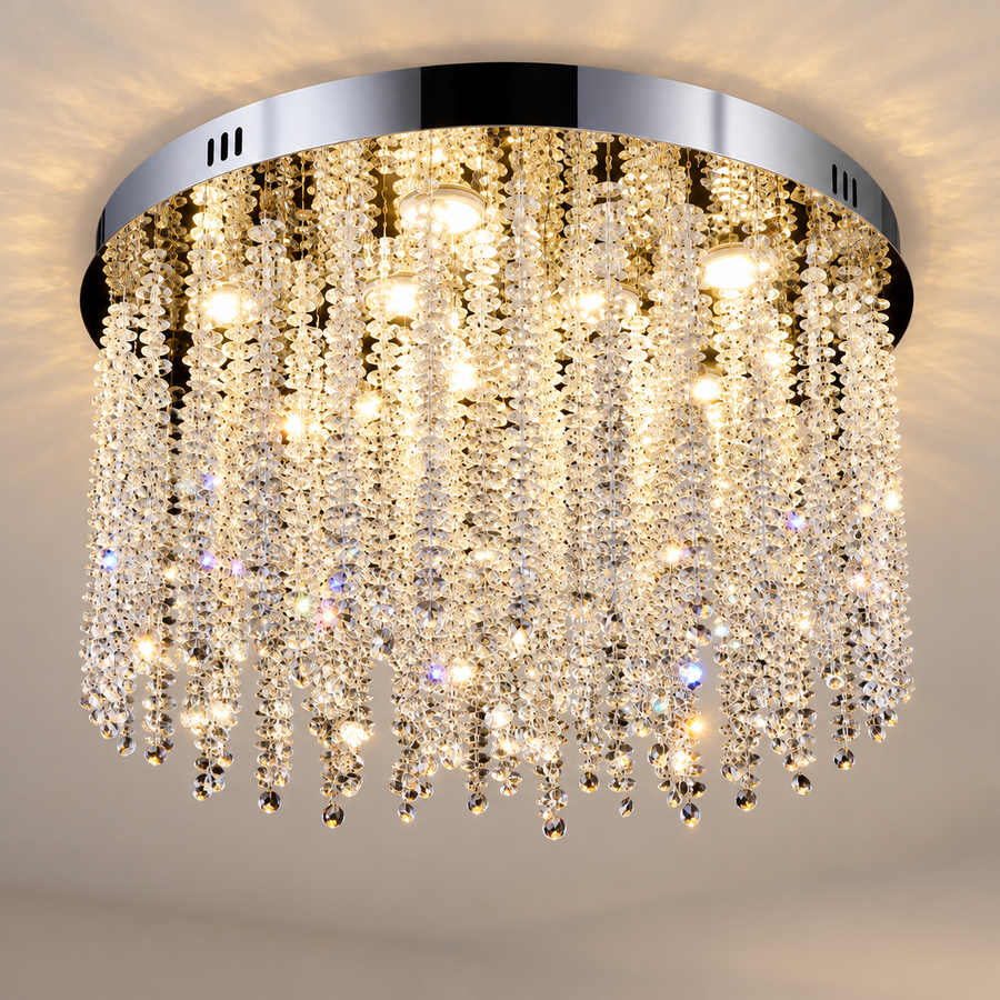 Křišťálový LED lustr LLC215/550WH kulatý, 29W, studené/teplé/neutrální světlo, křišťál, zlatý