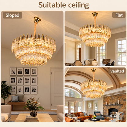 Křišťálový lustr MAJESTIC Magno 15x E14, Průměr 60cm, Lesklý zlatý, Nastavitelná výška