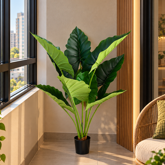 Umělá rostlina typu Alocasia, 10 listů, 120 cm, zelená