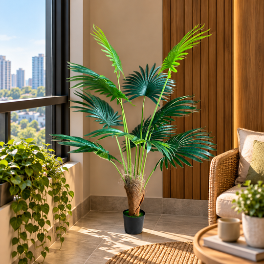 Umělá rostlina Livistona Fan Palm Type, 10 listů, 160 cm, zelená