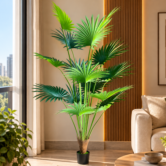 Umělá rostlina Livistona Fan Palm Type, 15 listů, 200 cm, zelená