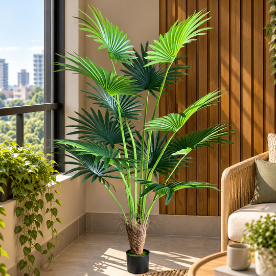 Umělá rostlina Livistona Fan Palm Type, 12 listů, 180 cm, zelená
