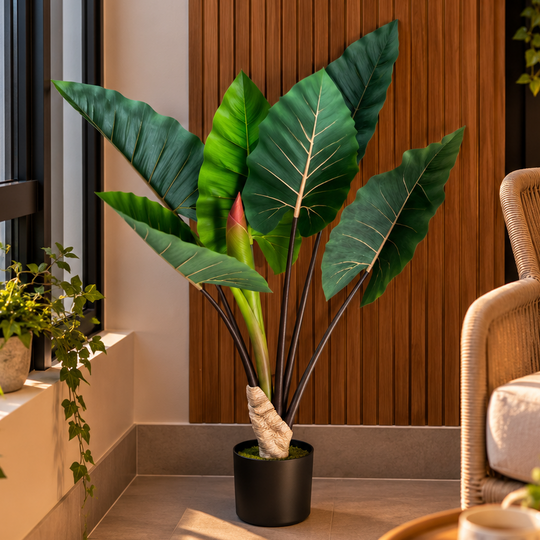 Umělá rostlina Alocasia se širokými listy, 100 cm, zelená