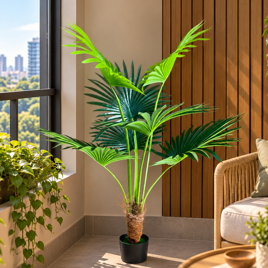 Umělá rostlina Livistona Fan Palm Type, 7 listů, 140 cm, zelená