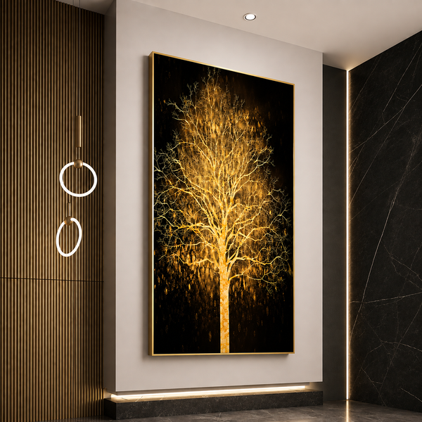 Dekorativní obraz s LED osvětlením Zlatý strom, 60 x 120 cm, 24 W, neutrální světlo, hliníková slitina a MDF