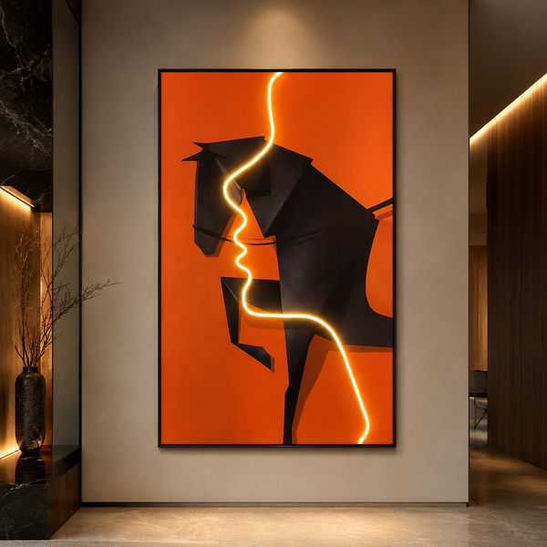 Dekorativní obraz s LED osvětlením Ohnivý kůň, 60 x 80 cm, 24 W, neutrální světlo, hliníková slitina a MDF