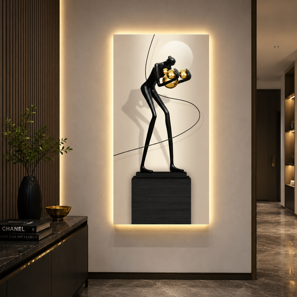 Dekorativní malba Dance of Spheres s LED osvětlením, 60 x 120 cm, 24 W, neutrální světlo, hliníková slitina a MDF