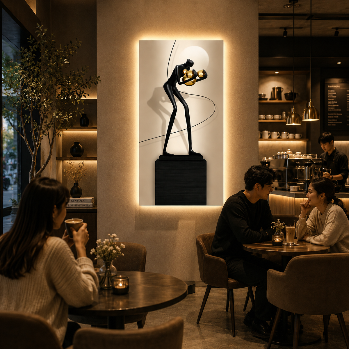 Dekorativní malba Dance of Spheres s LED osvětlením, 60 x 120 cm, 24 W, neutrální světlo, hliníková slitina a MDF
