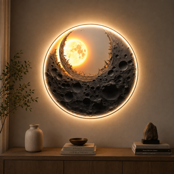 Dekorativní obraz s LED osvětlením Golden Eclipse, průměr 80 cm, 24W, neutrální světlo, hliníková slitina a MDF