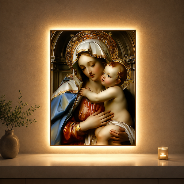 Dekorativní obraz s LED osvětlením Mateřská ochrana, 60 x 80 cm, 24 W, neutrální světlo, hliníková slitina a MDF