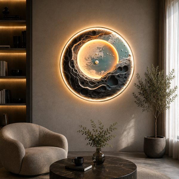 Dekorativní obraz s Blue Planet LED osvětlením, průměr 80 cm, 24W, neutrální světlo, hliníková slitina a MDF
