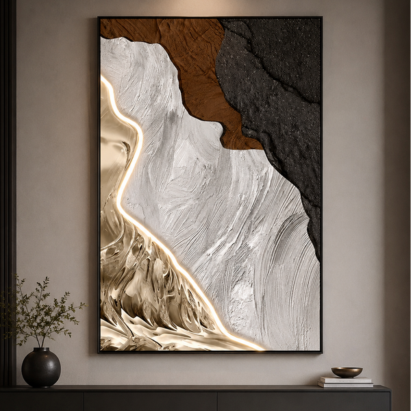 Dekorativní obraz s LED osvětlením River of Gold, 80 x 120 cm, 24 W, neutrální světlo, hliníková slitina a MDF