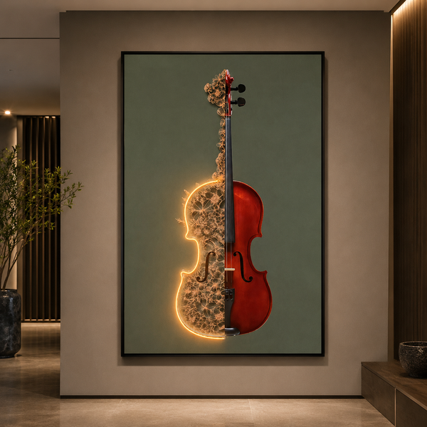 Dekorativní obraz s LED osvětlením The Violin in Flower, 60 x 80 cm, 24W, neutrální světlo, hliníková slitina a MDF