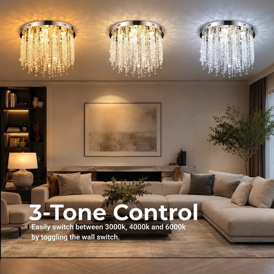 Křišťálový LED lustr LLC215/550WH kulatý, 29W, studené/teplé/neutrální světlo, křišťál, zlatý