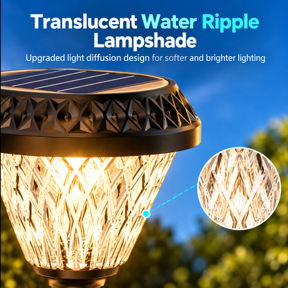 LED solární lampa pro venkovní sloup KATTAKURGAN, 8W, teplé/studené/neutrální světlo + RGB, kulatý tvar, hliník, černá, stmívatelná