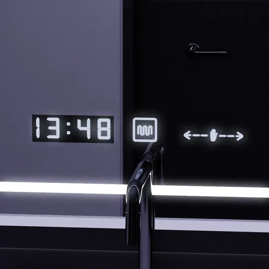 Zrcadlový LED obdélníkový 90x60cm Defen Marcello Sensor System Dezoring CLOCK & teploměr