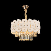 Candelabru Cristal PETAL Nobile 6xE14, D40 cm, Auriu, Inaltime Reglabila, Metal si Cristal