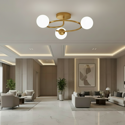 LED a křišťálový lustr ORBIT, 66cm, 3xE27, Globes, Gold
