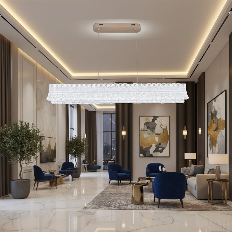 LED lustr s dálkovým ovládáním, závěsný TAMY 160W, lineární, studené/teplé/neutrální světlo, zlatý, nastavitelná výška