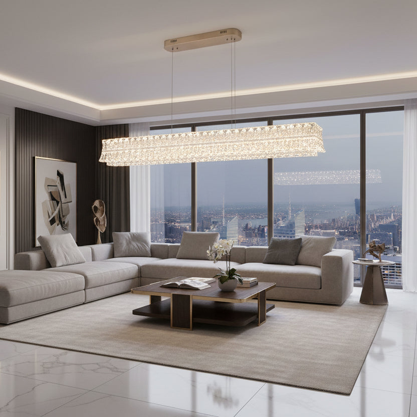 LED lustr s dálkovým ovládáním, závěsný TAMY 160W, lineární, studené/teplé/neutrální světlo, zlatý, nastavitelná výška