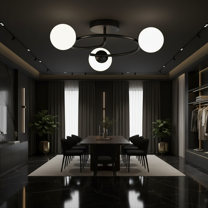 LED a křišťálový lustr ORBIT, 66cm, 3xE27, Globes, Black