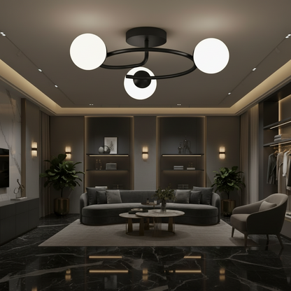LED a křišťálový lustr ORBIT, 66cm, 3xE27, Globes, Black