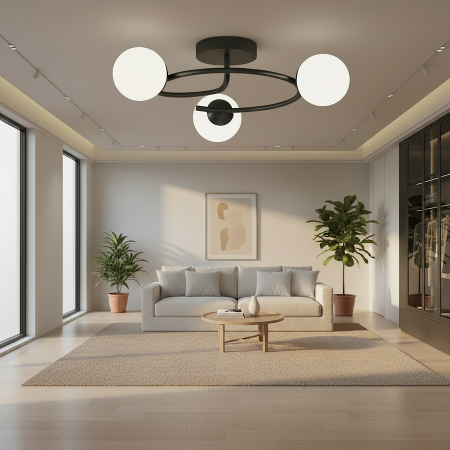 LED a křišťálový lustr ORBIT, 66cm, 3xE27, Globes, Black