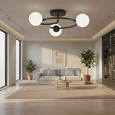 LED a křišťálový lustr ORBIT, 66cm, 3xE27, Globes, Black
