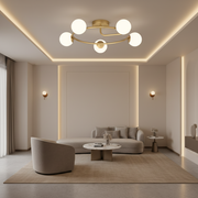 LED a křišťálový lustr ORBIT, 72cm, 5xE27, Globes, Gold