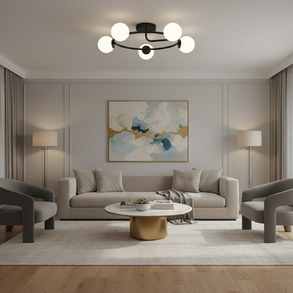 LED a křišťálový lustr ORBIT, 72cm, 5xE27, Globes, Black