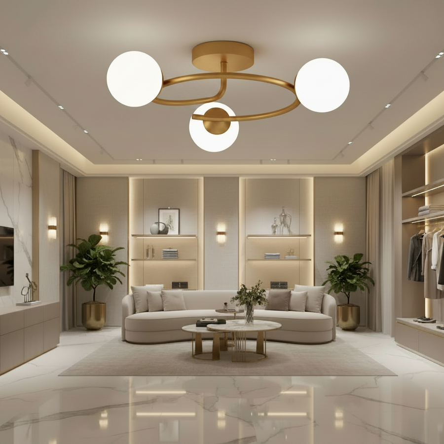 LED a křišťálový lustr ORBIT, 66cm, 3xE27, Globes, Gold
