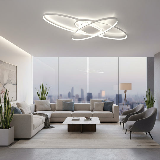 LED lustr s dálkovým ovládáním COSMEE 84W, 3 okvětní lístky, studené/teplé/neutrální světlo, stmívatelné, bílá, kov a akryl