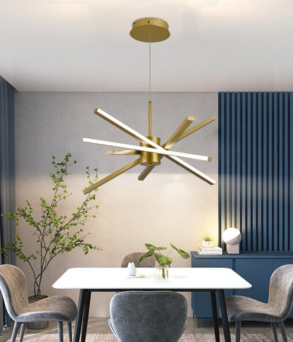 LED lustr s dálkovým ovládáním LT176/5GD, 69W, 5 prvků, studené/teplé/neutrální světlo 3000K/4000K/6000K, stmívatelný, zlatý, nastavitelná výška, kov a akryl